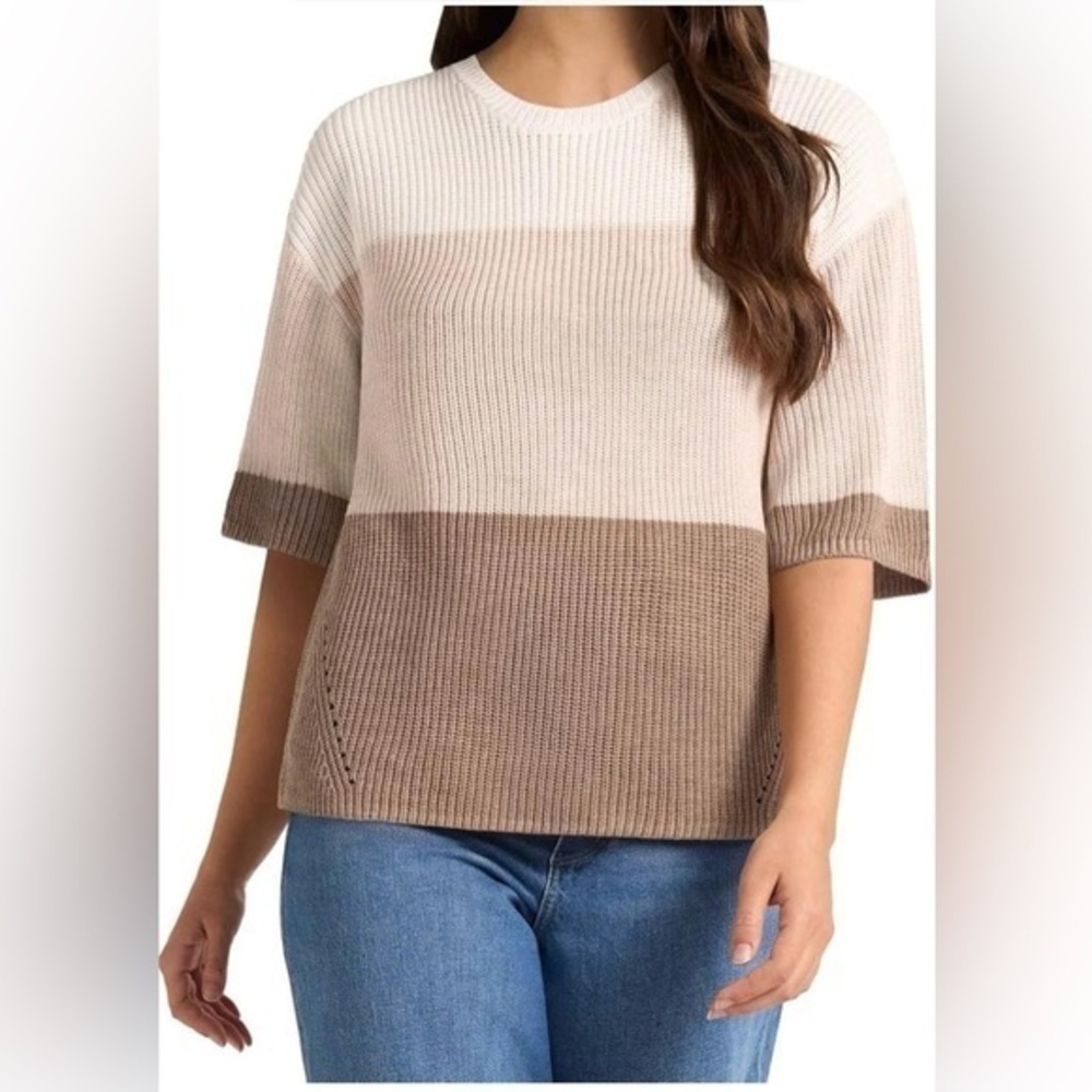 Matty M Cream and Brown Crew Neck Sweater